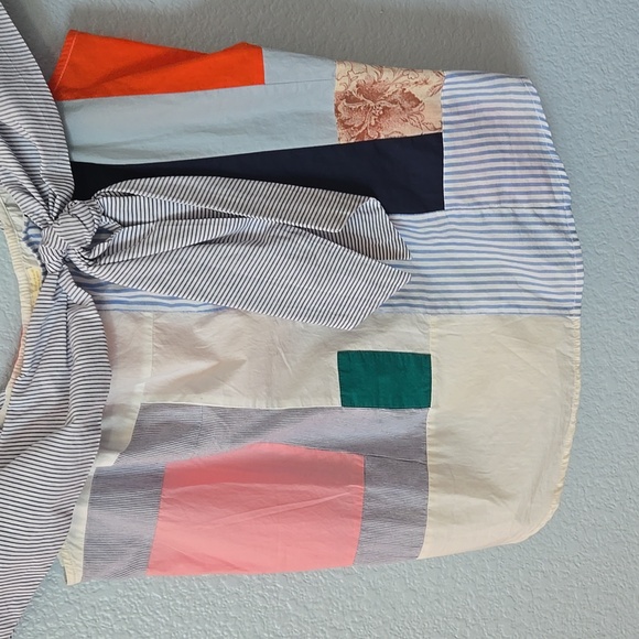 MAEVE ANTHROPOLOGIE Medley Patchwork Cold Shoulder Top Size 10 Cottagecore - Picture 7 of 13